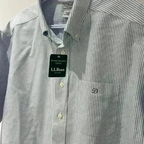 NWT L.L Bean men’s pinstripe shortsleeved  shirt wrinkle resistant size 17 reg - Picture 5 of 7
